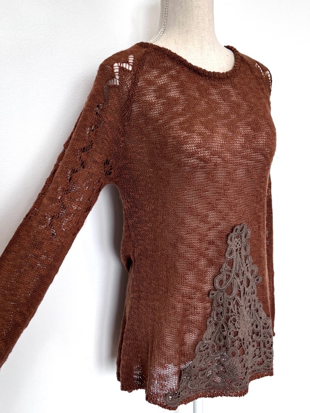 Selfie Couture Brown Crochet Knit Long Sleeve Top